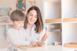 Mother teaching son
