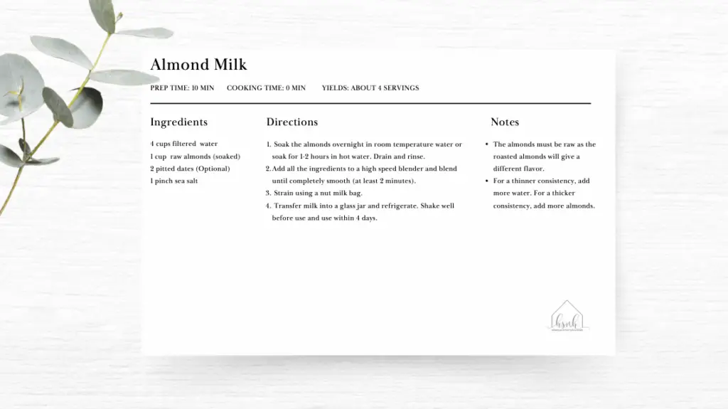Almond Milk recipe card