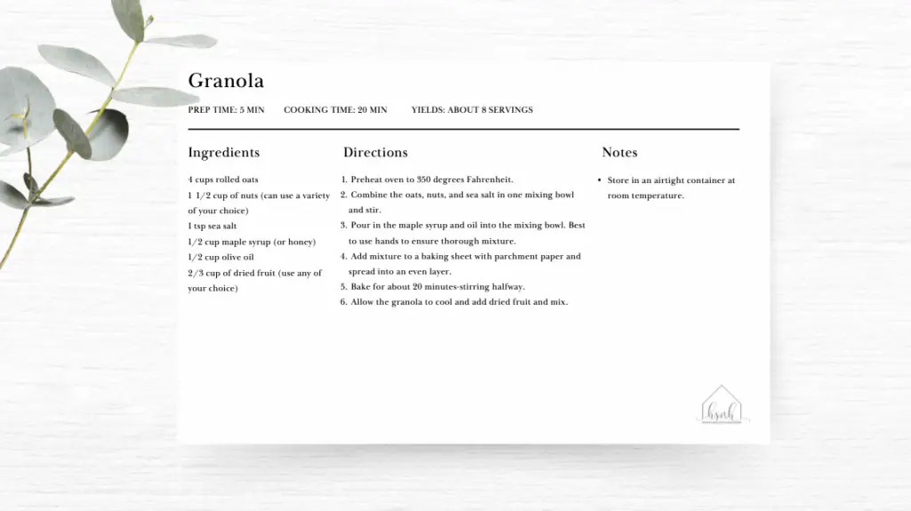 granola recipe card