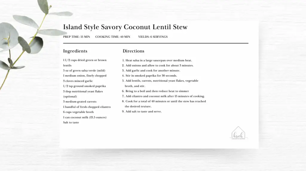 Island Style Savory Coconut Lentil Stew